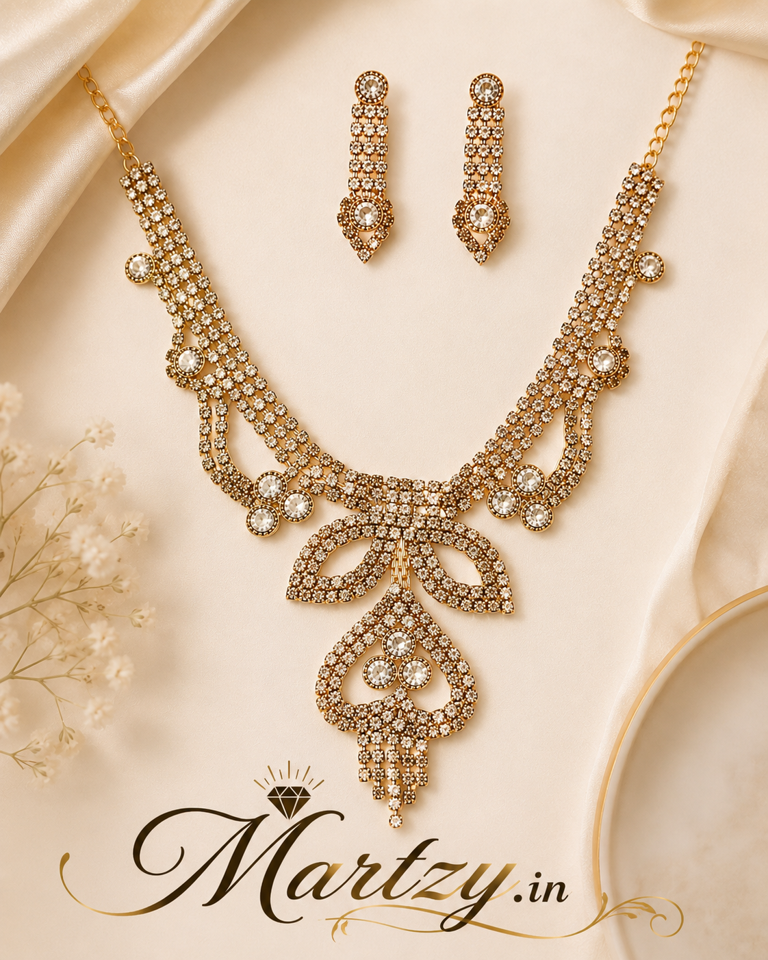 Martzy Crystal Heart Royale Necklace Set with Earrings for Women