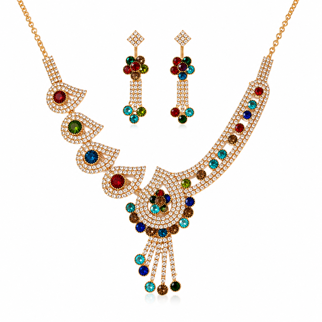 Martzy Multicolor Crystal Necklace Set with Earrings for Women