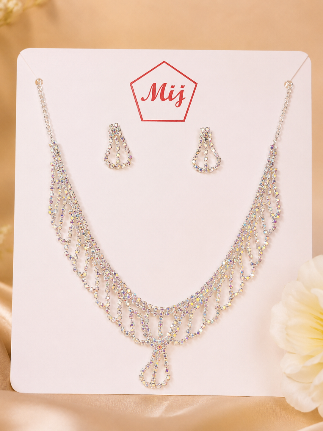 Martzy Crystal Rhinestone Necklace Set with Earrings for Women