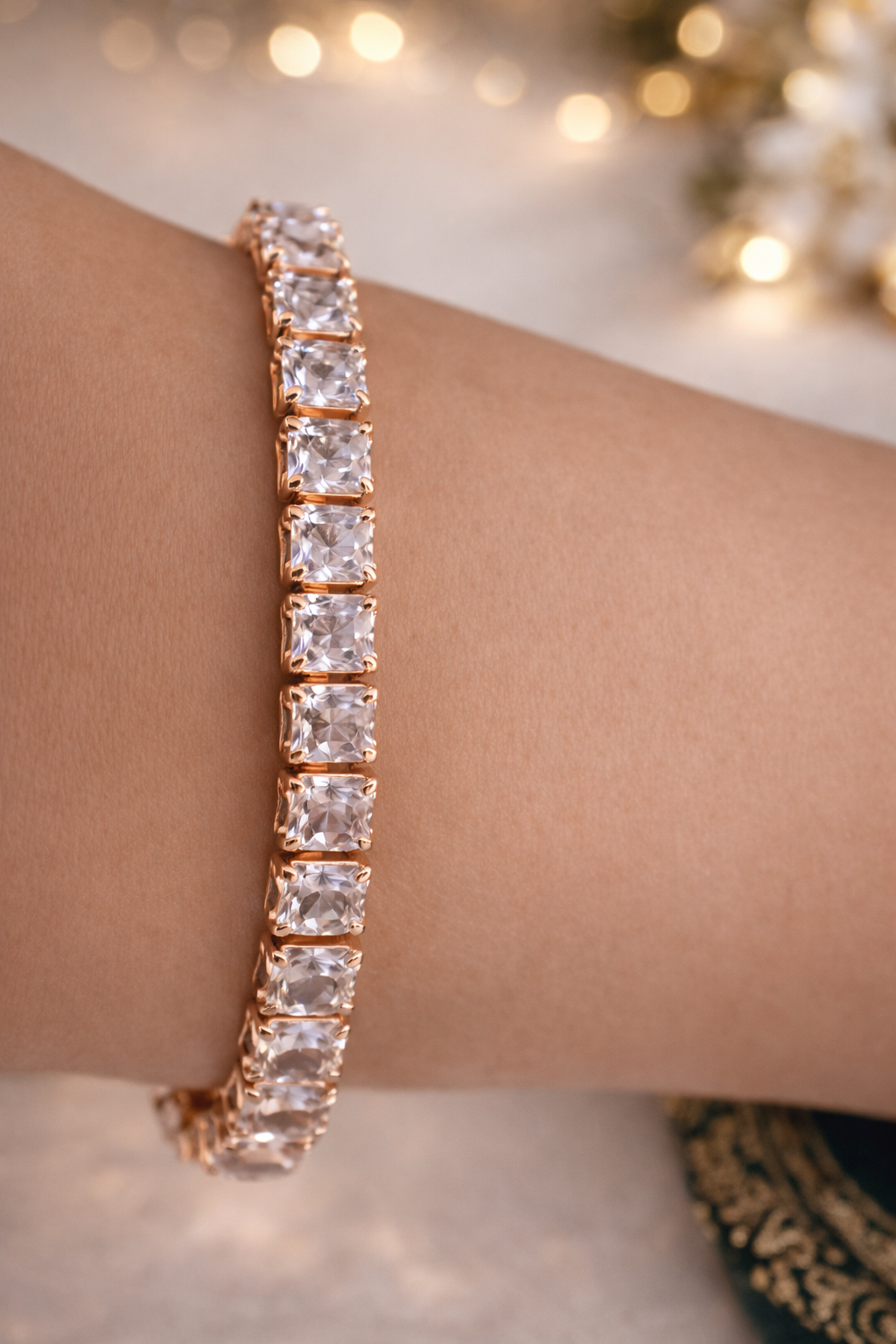 Premium Rose Gold Square Cut Crystal Tennis Bracelet for Women