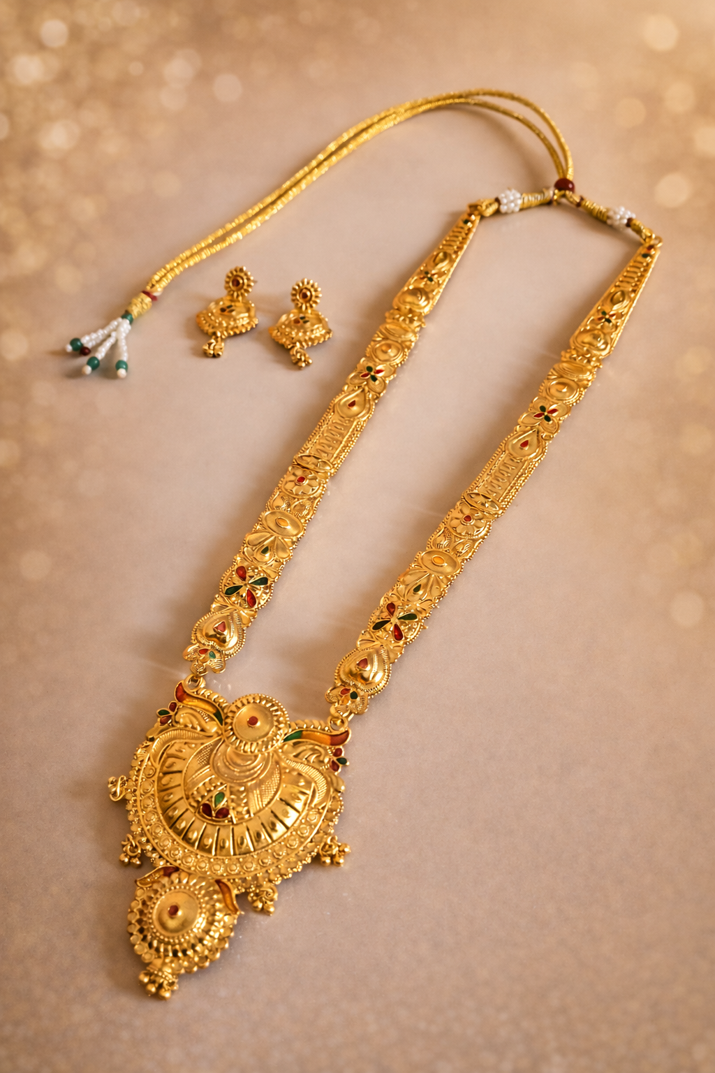 Royal Maharani Gold Plated Long Necklace Set with Earrings