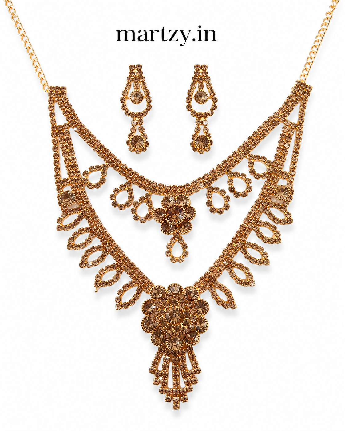 Martzy Royal Crystal Bloom Necklace Set with Earrings