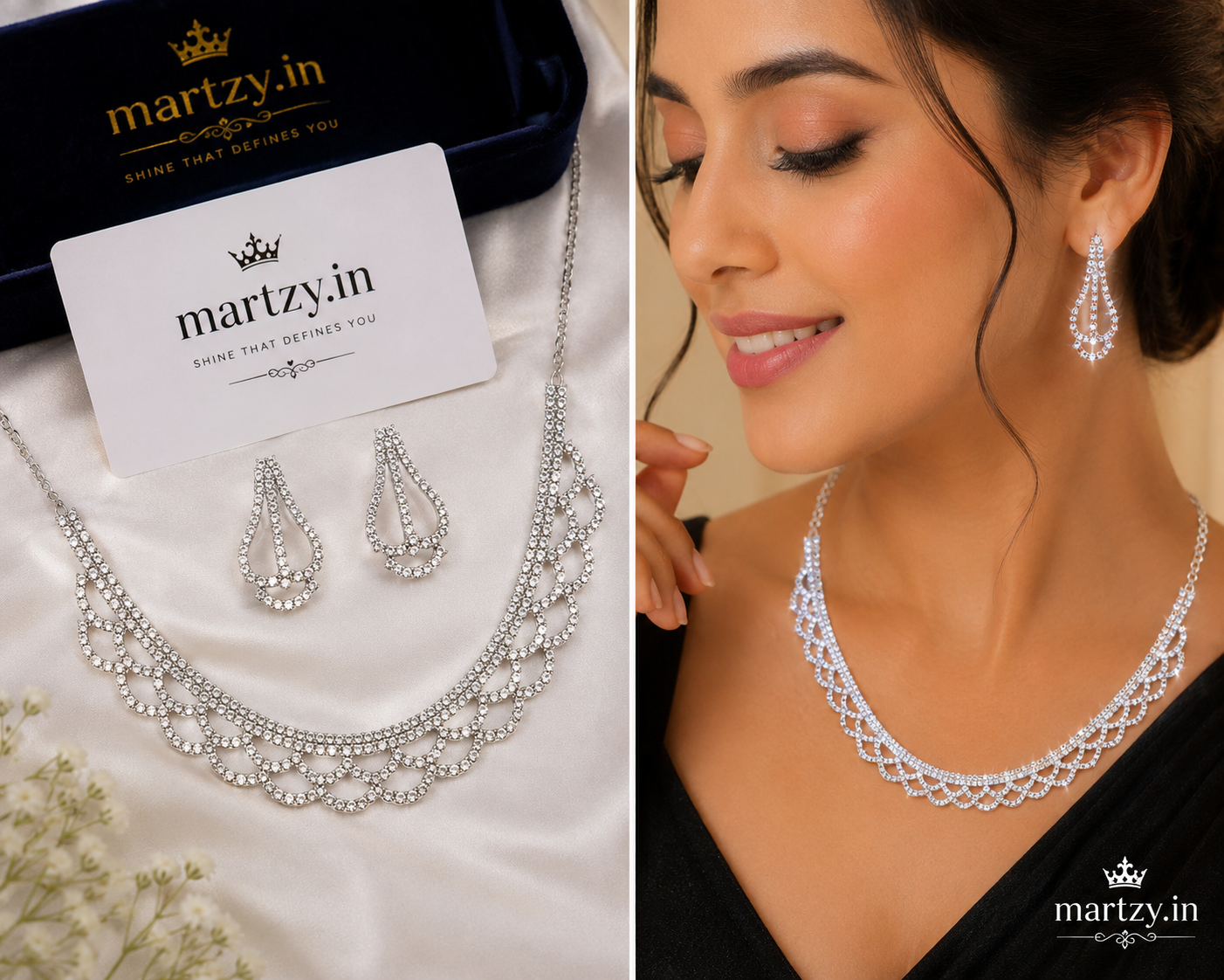 Martzy Aurora Crystal Wave Necklace Set with Earrings for Women