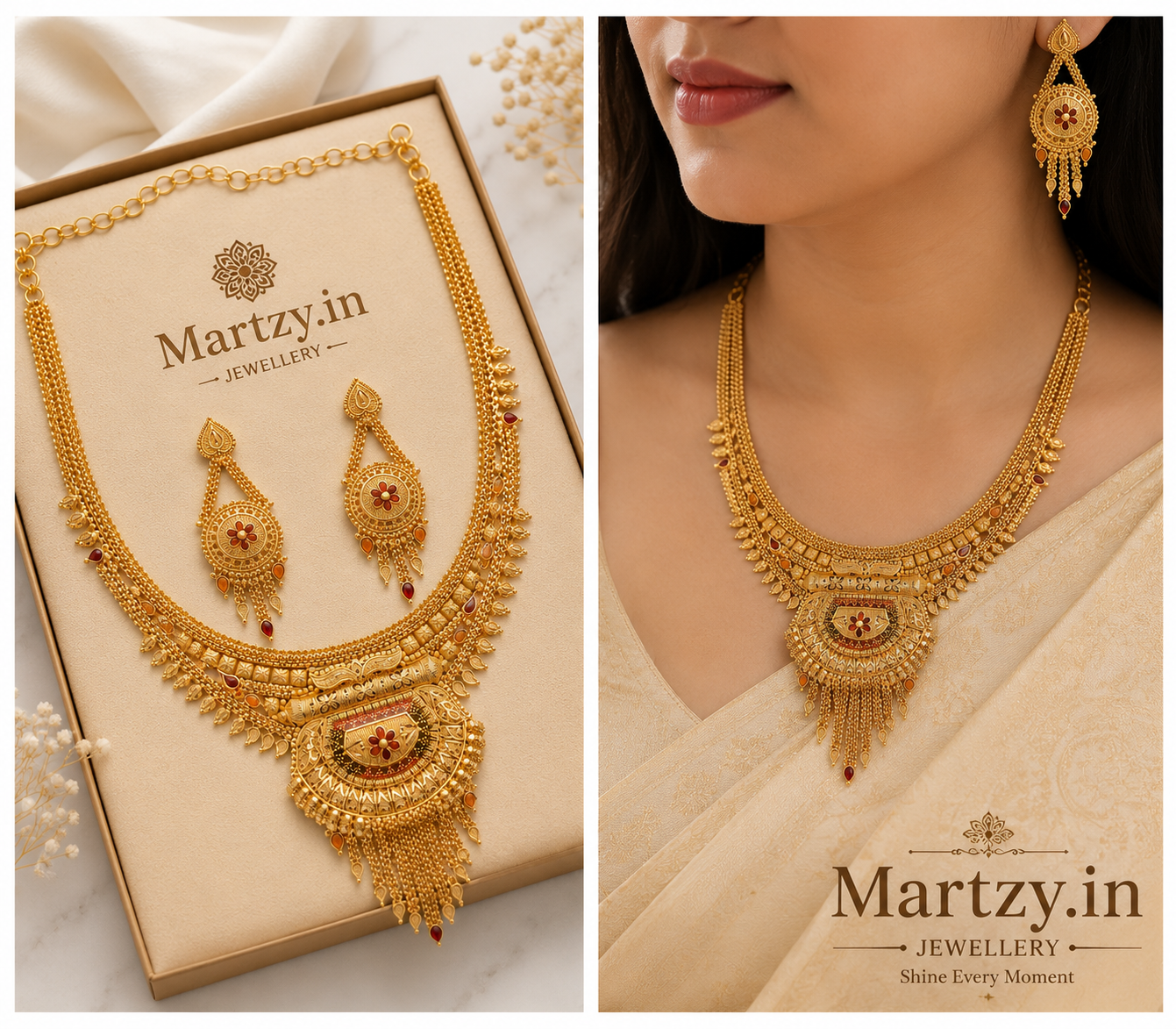 Martzy Royal Heritage Gold Necklace Set with Earrings for Women