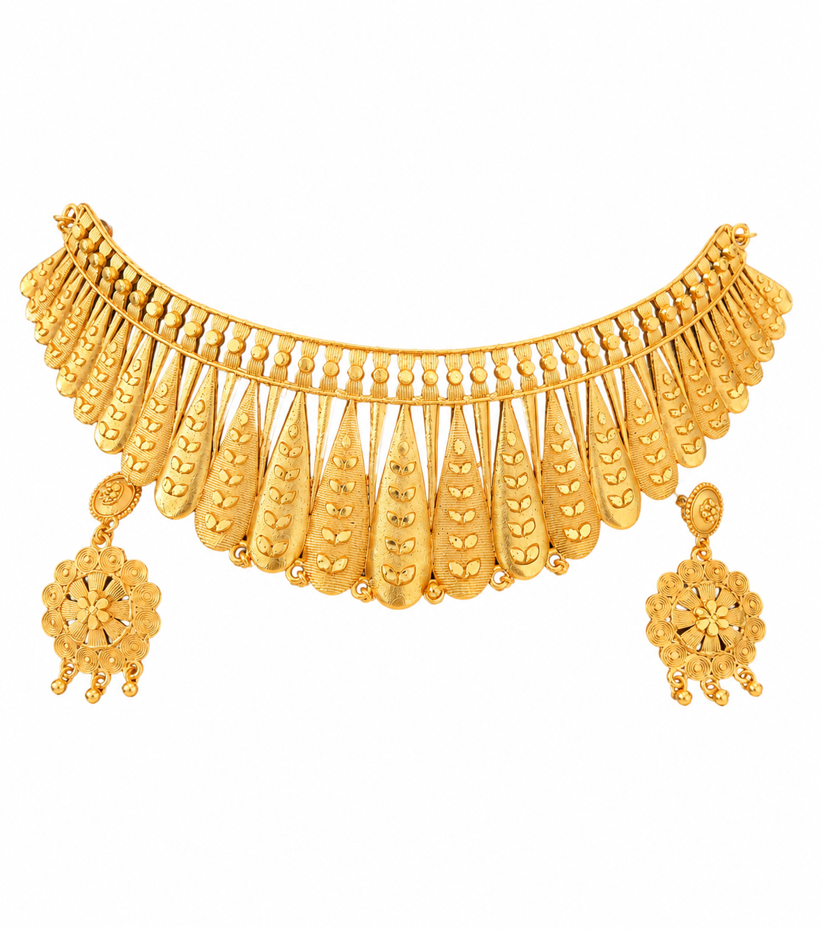 Martzy Royal Gold Petal Choker Necklace Set with Earrings for Women