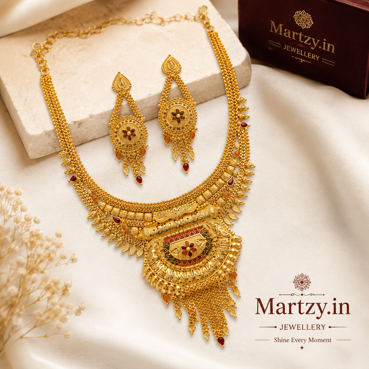 Martzy Royal Heritage Gold Necklace Set with Earrings for Women