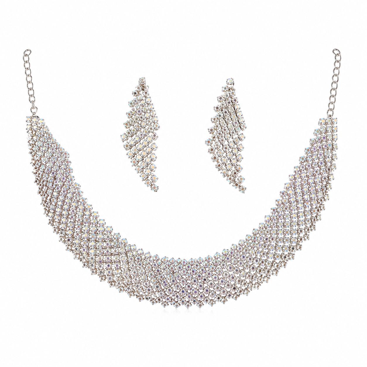 Martzy Aurora Crystal Silver Necklace Set with Earrings
