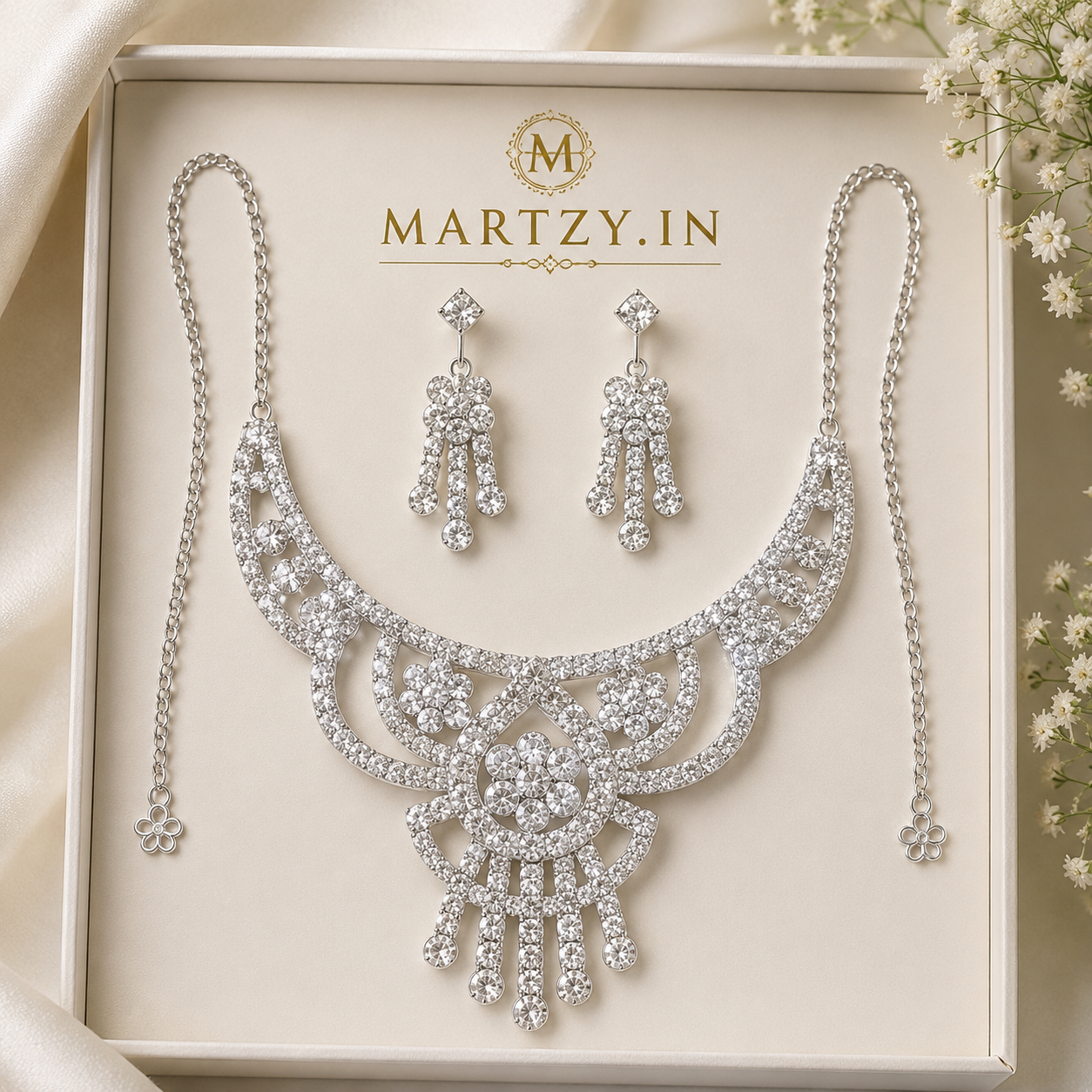 Martzy Royal Crystal Blossom Necklace Set for Women