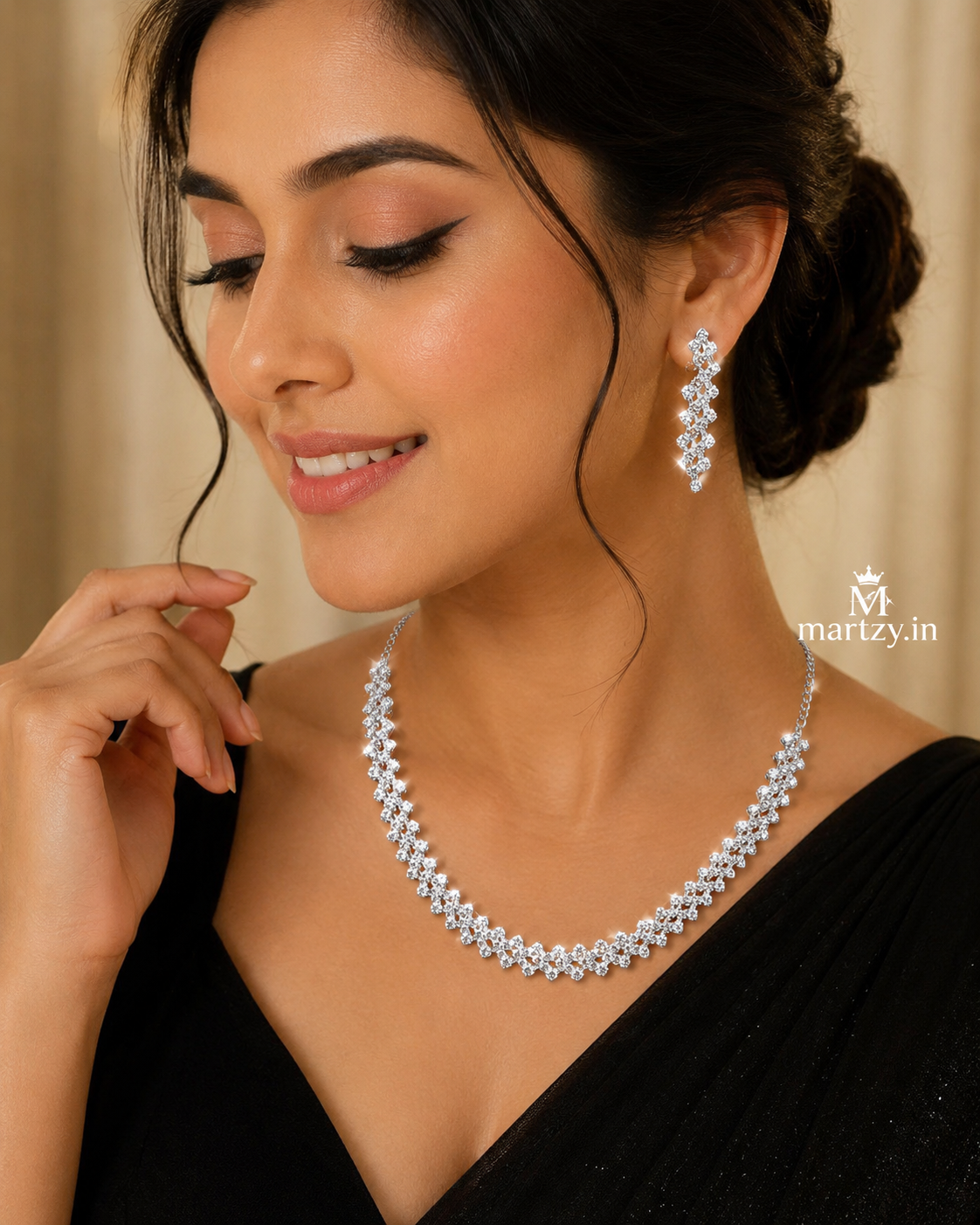 Martzy Crystal Vine Necklace Set with Earrings for Women