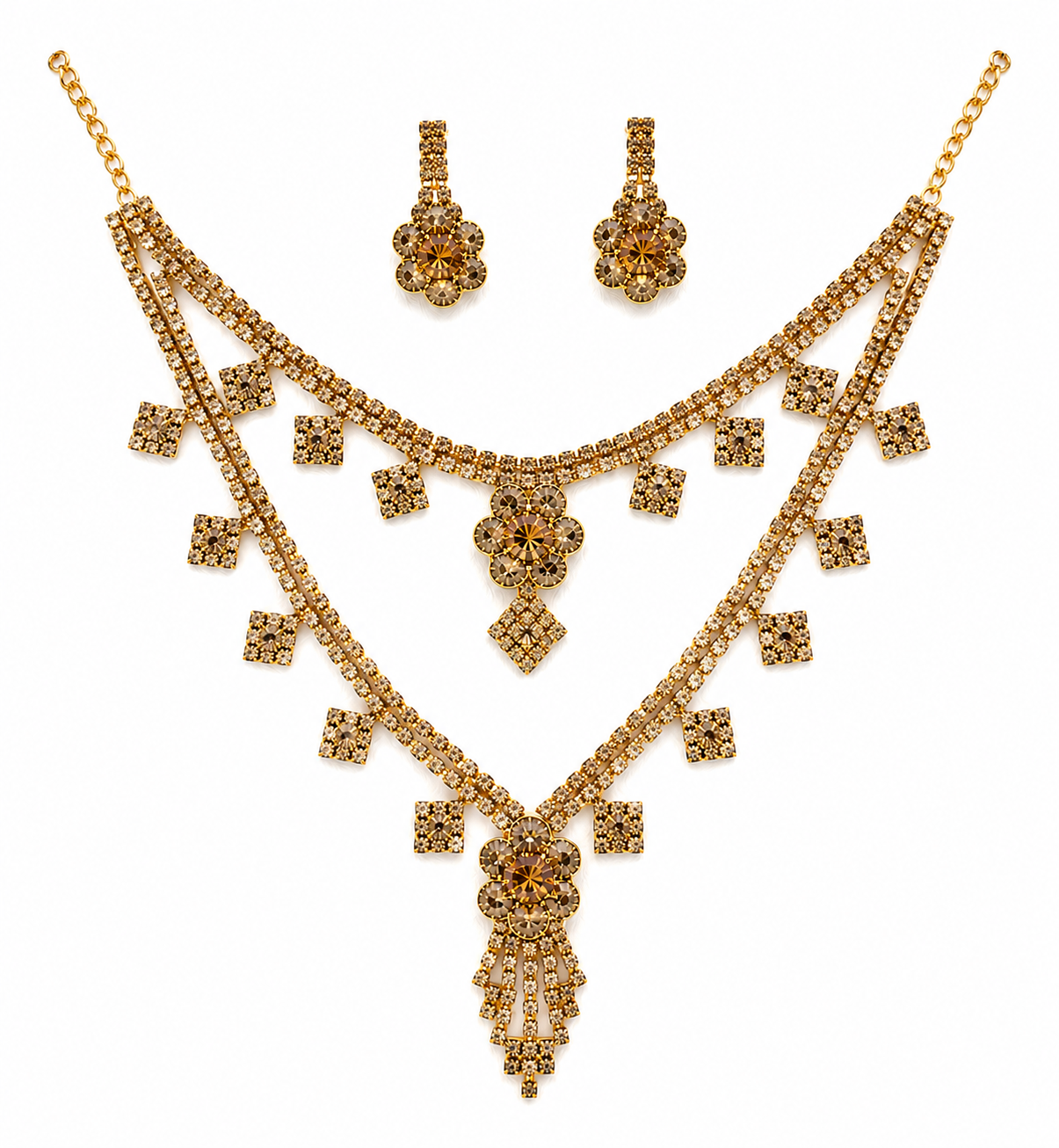 Martzy Golden Blossom Crystal Necklace Set with Earrings for Women ✅