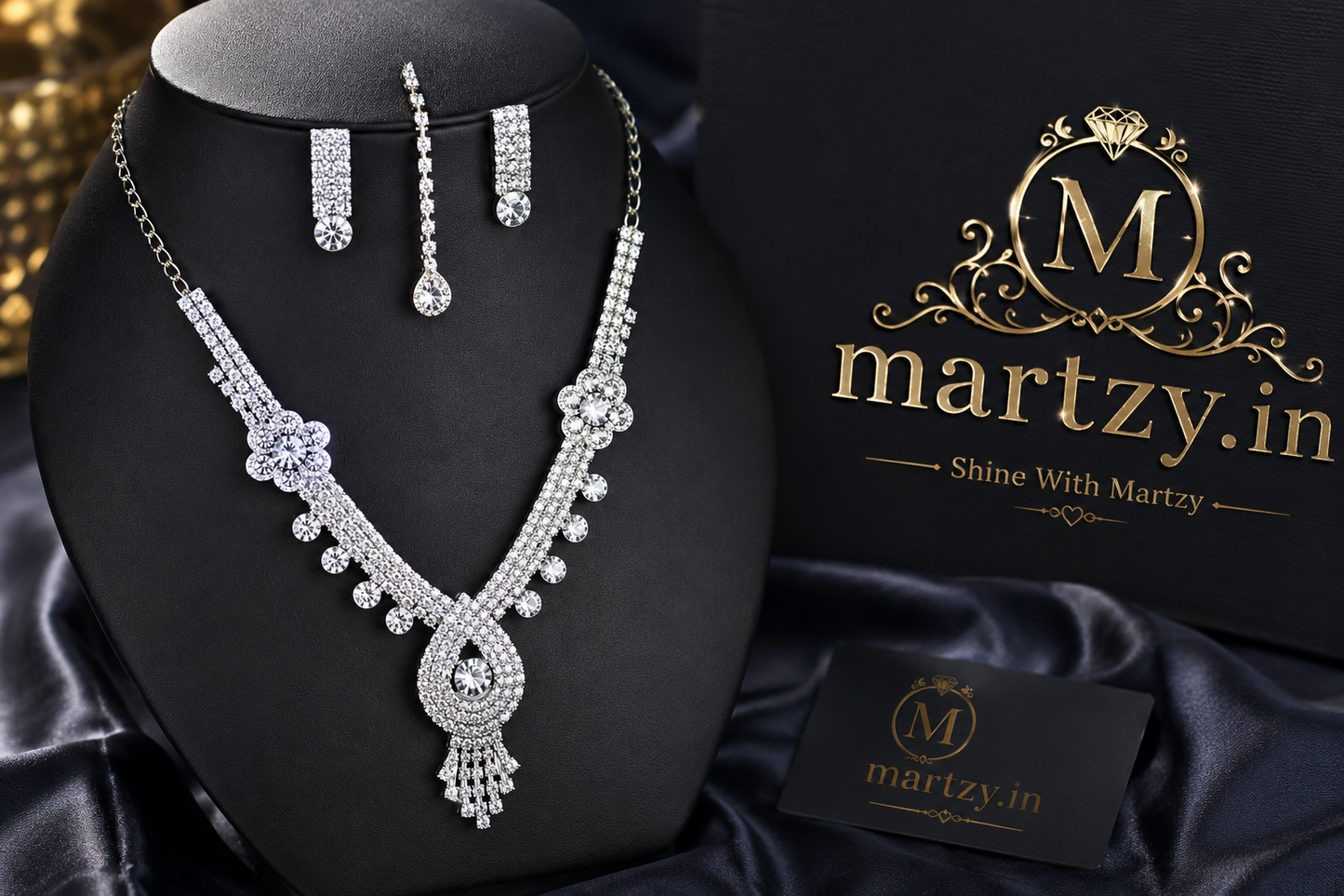 Martzy Crystal Blossom Royale Necklace Set with Earrings for Women