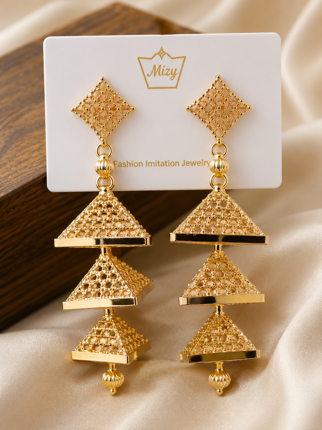 Martzy Royal Pyramid Gold Dangle Earrings for Women