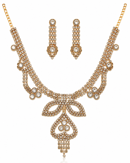 Martzy Crystal Heart Royale Necklace Set with Earrings for Women