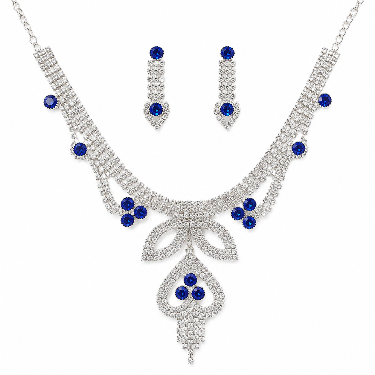 Martzy Royal Blue Crystal Necklace Set with Earrings for Women