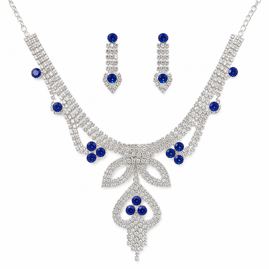 Martzy Royal Blue Crystal Necklace Set with Earrings for Women
