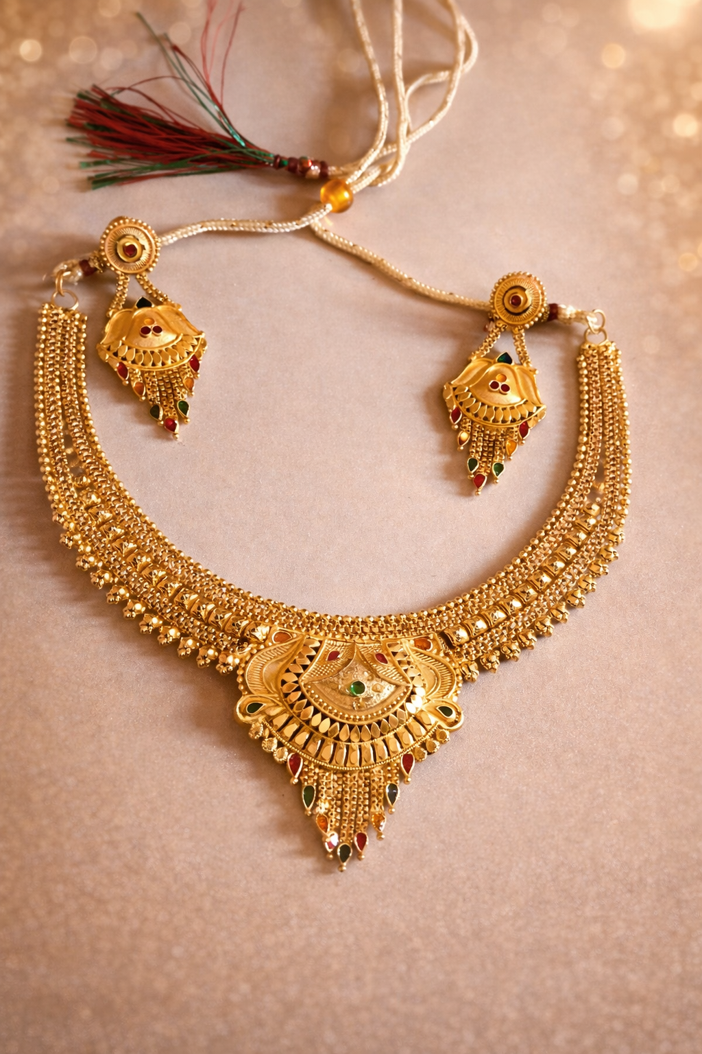 Royal Rajwadi Gold Plated Temple Choker Necklace Set with Earrings for Women