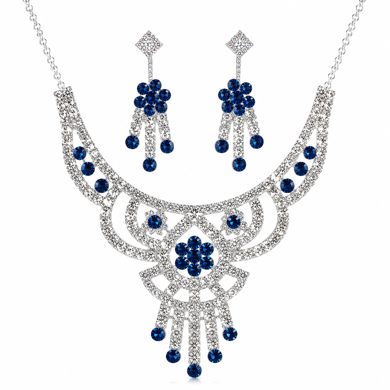 Martzy Royal Blue Crystal Necklace Set with Earrings for Women