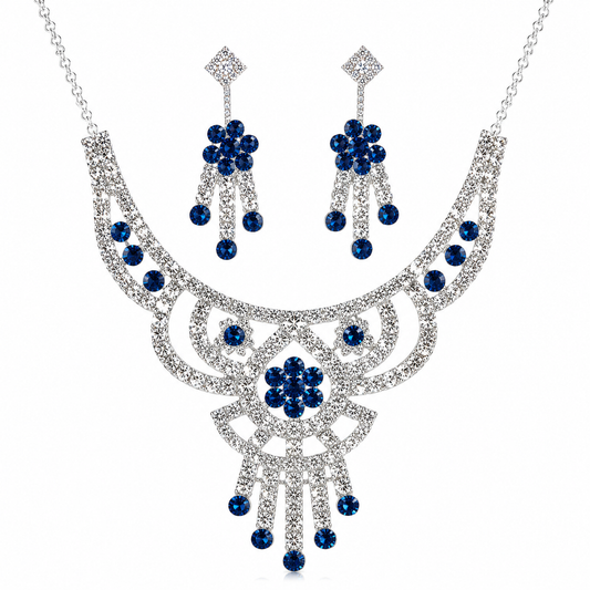 Martzy Royal Blue Crystal Necklace Set with Earrings for Women