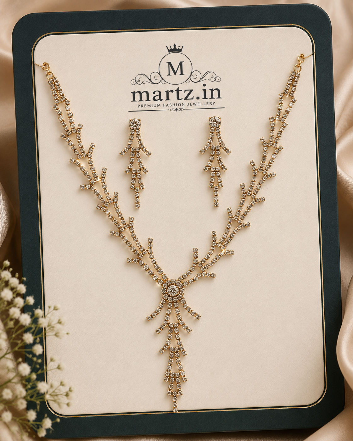 Martzy Golden Vine Crystal Necklace Set with Earrings