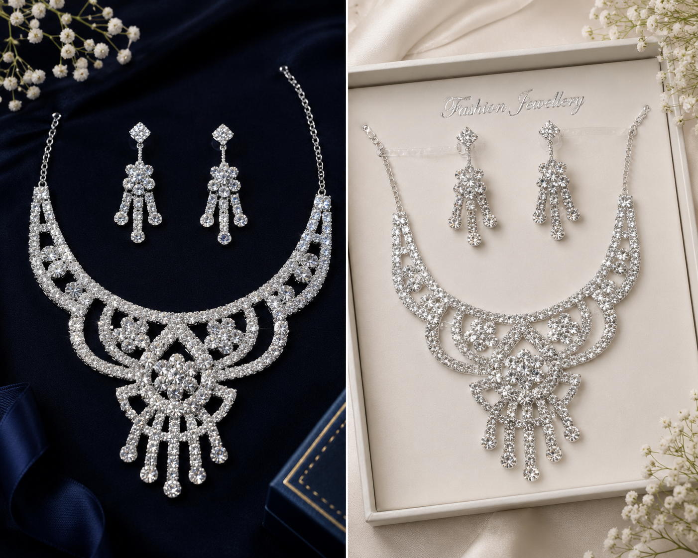 Martzy Royal Crystal Blossom Necklace Set for Women
