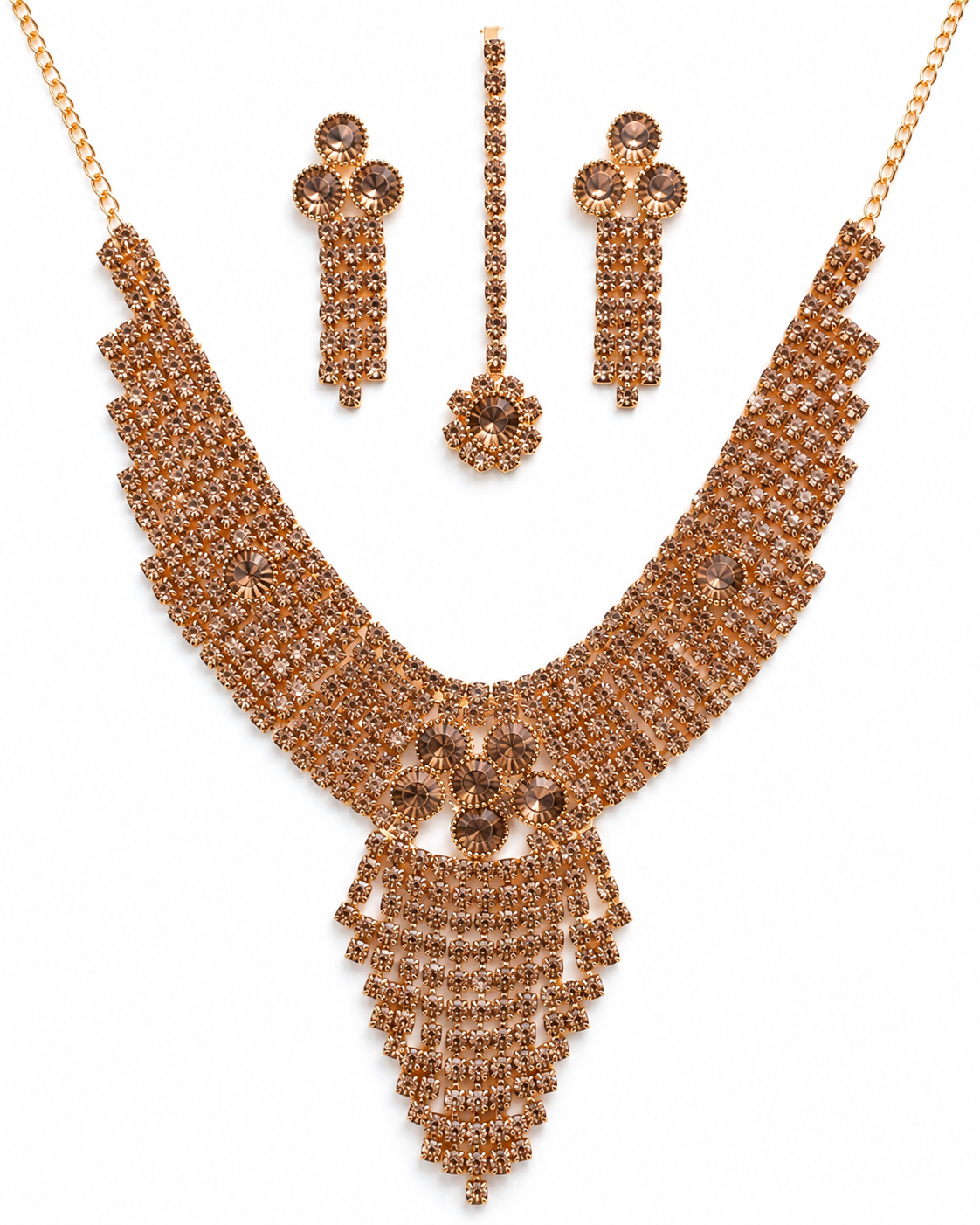 Martzy Rose Gold Crystal Necklace Set with Earrings for Women