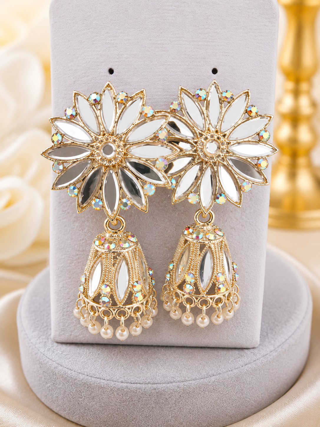 Martzy Royal Mirror Bloom Jhumka Earrings for Women