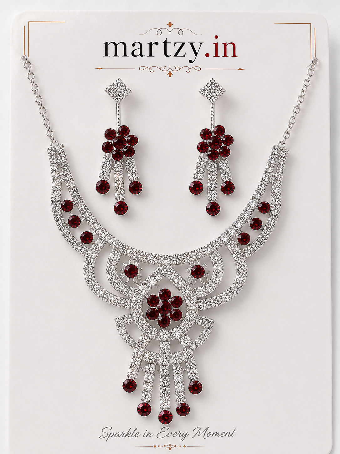 Martzy Royal Blue Crystal Necklace Set with Earrings for Women