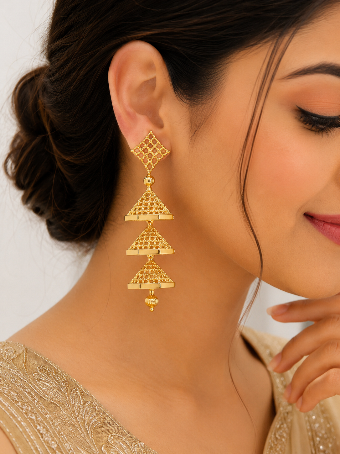 Martzy Royal Pyramid Gold Dangle Earrings for Women