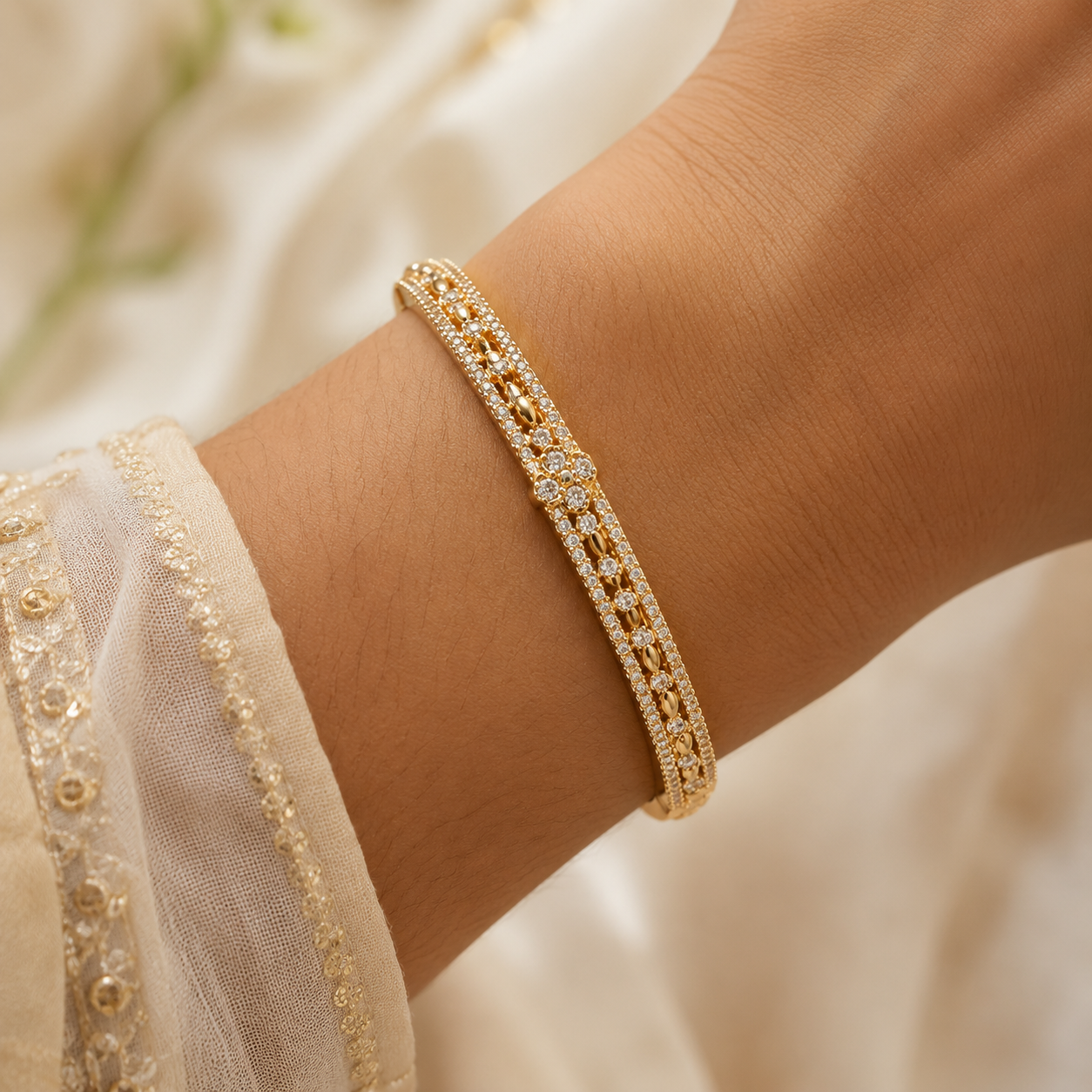 Martzy Royal Crystal Gold Plated Kada Bracelet for Women
