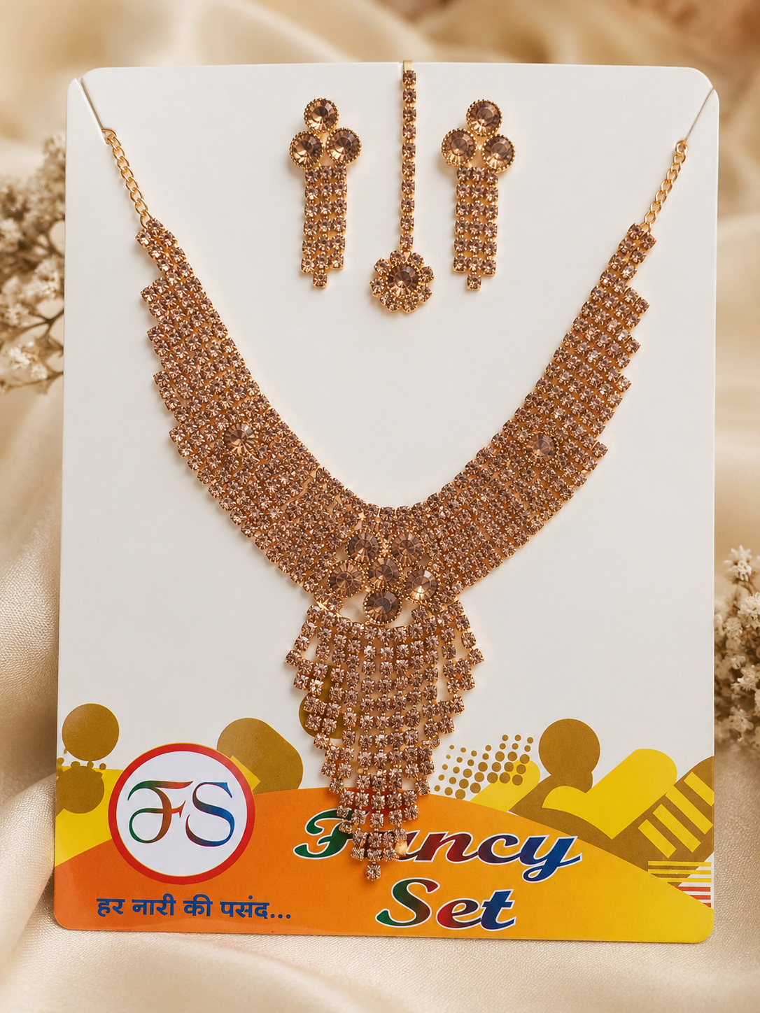 Martzy Rose Gold Crystal Necklace Set with Earrings for Women
