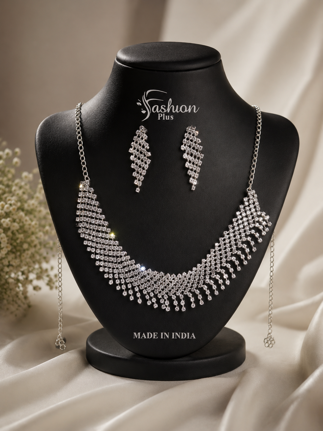 Martzy Royal Crystal Cascade Necklace Set with Earrings for Women