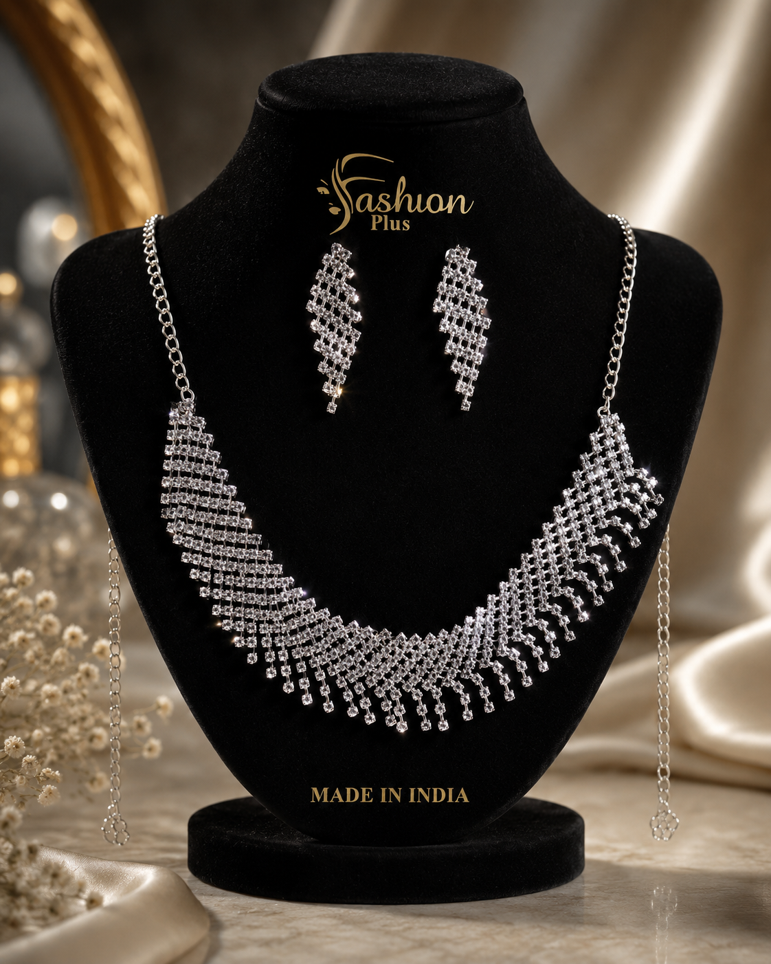 Martzy Royal Crystal Cascade Necklace Set with Earrings for Women