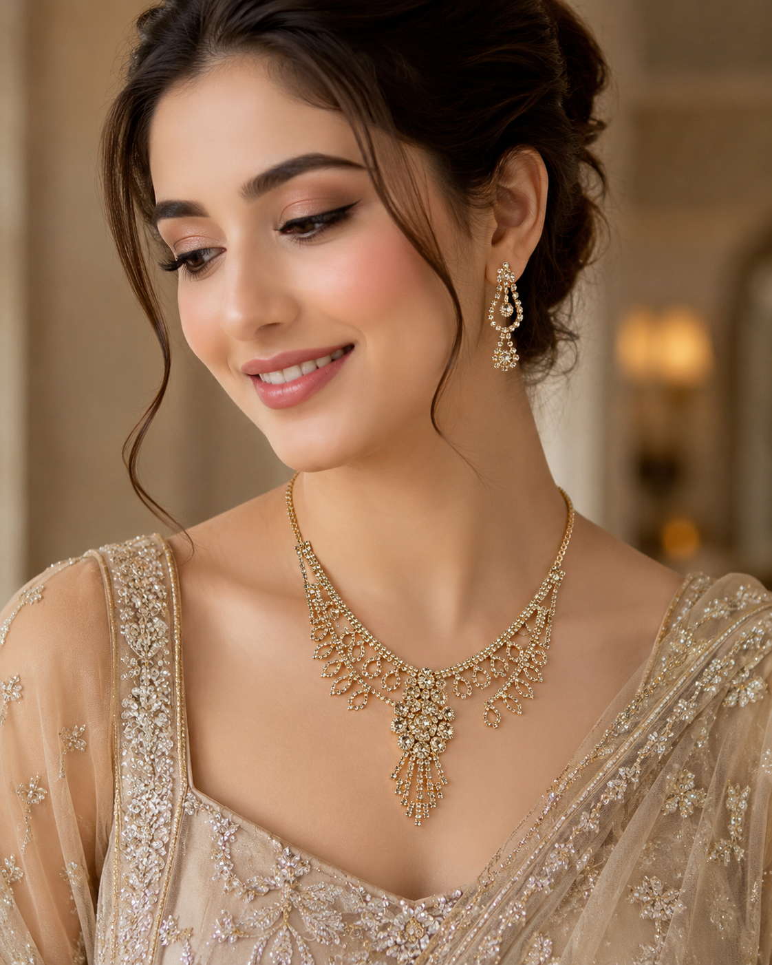 Martzy Royal Crystal Bloom Necklace Set with Earrings