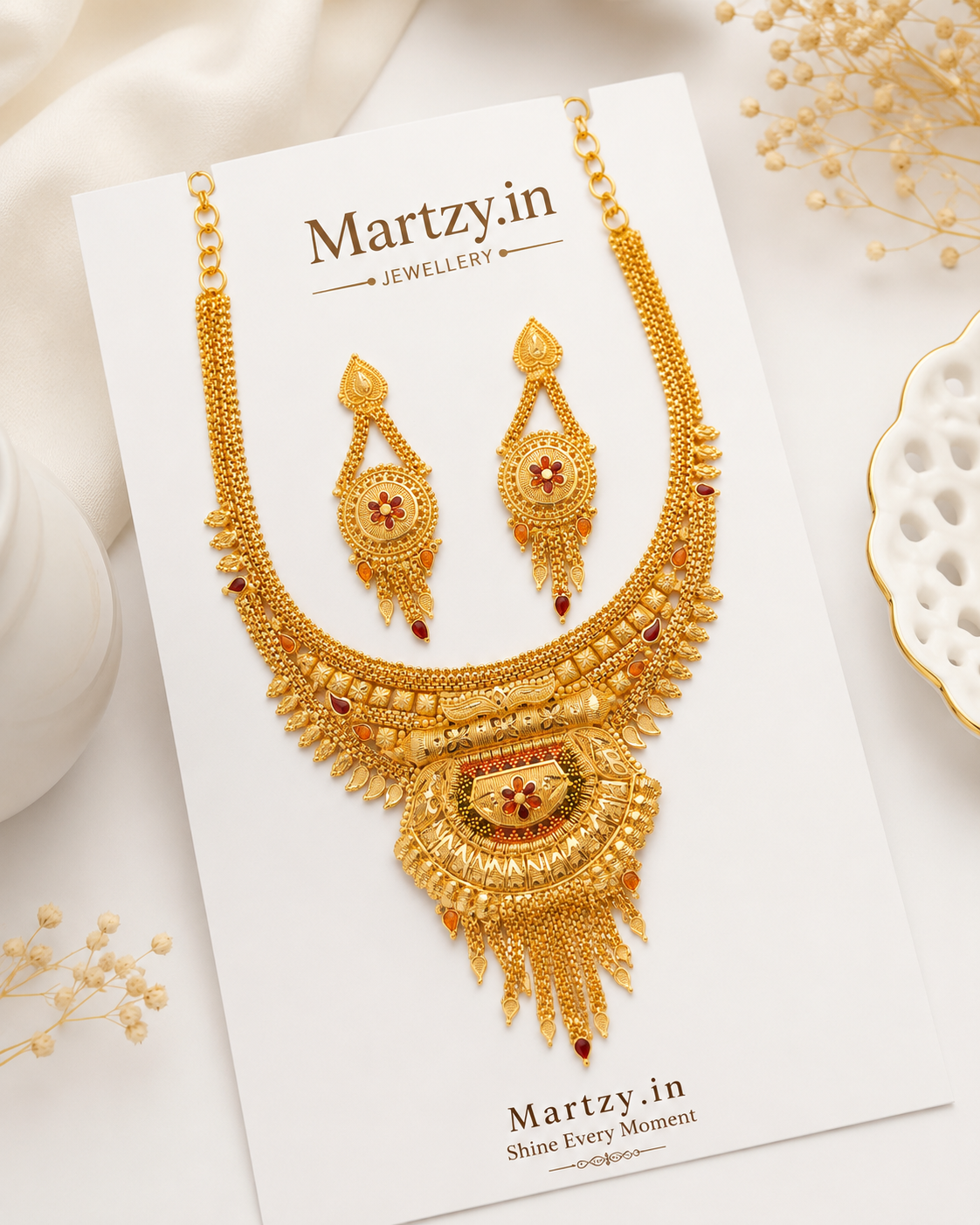Martzy Royal Heritage Gold Necklace Set with Earrings for Women