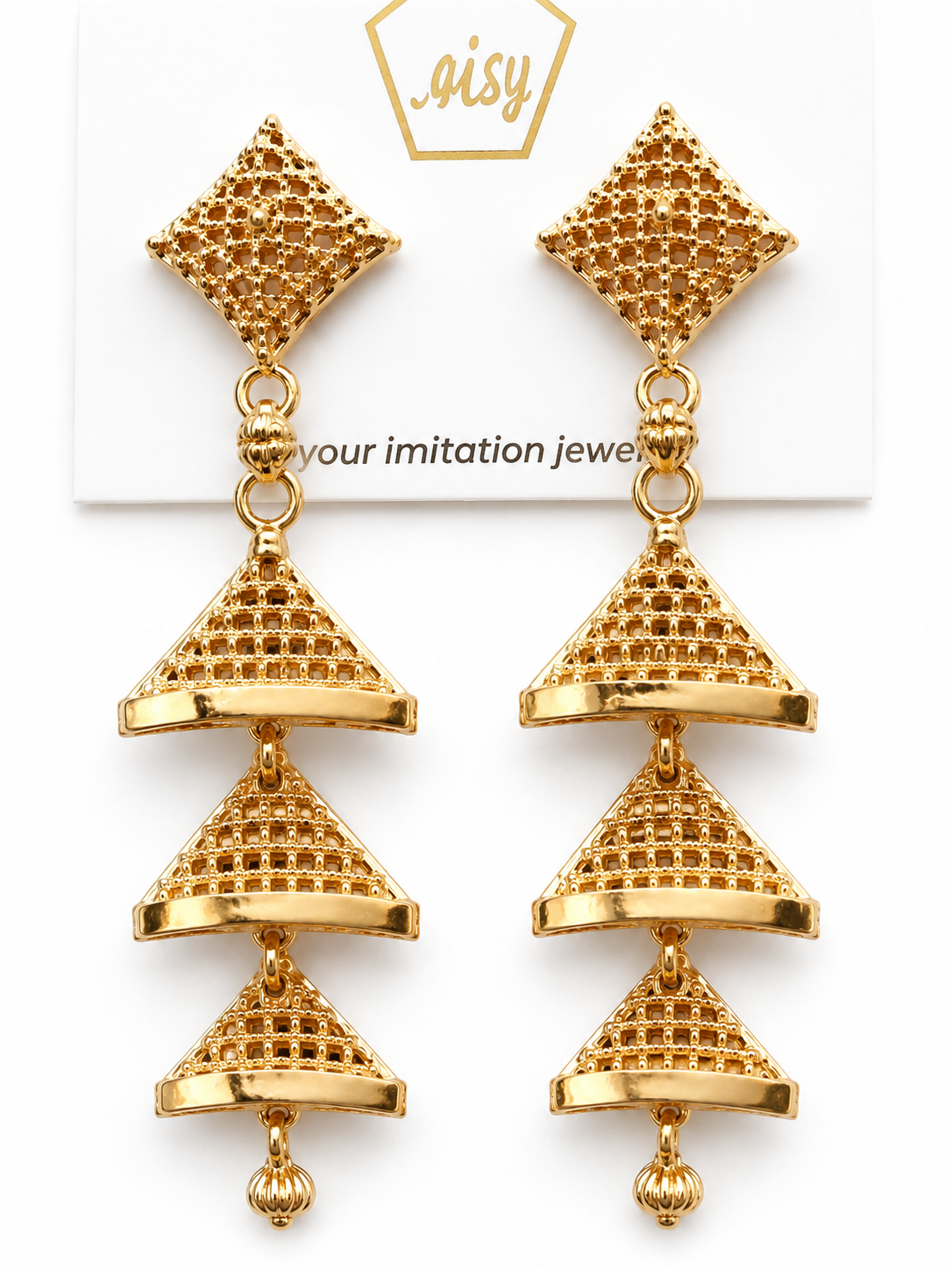 Martzy Gold Tone Pyramid Layered Dangler Earrings for Women