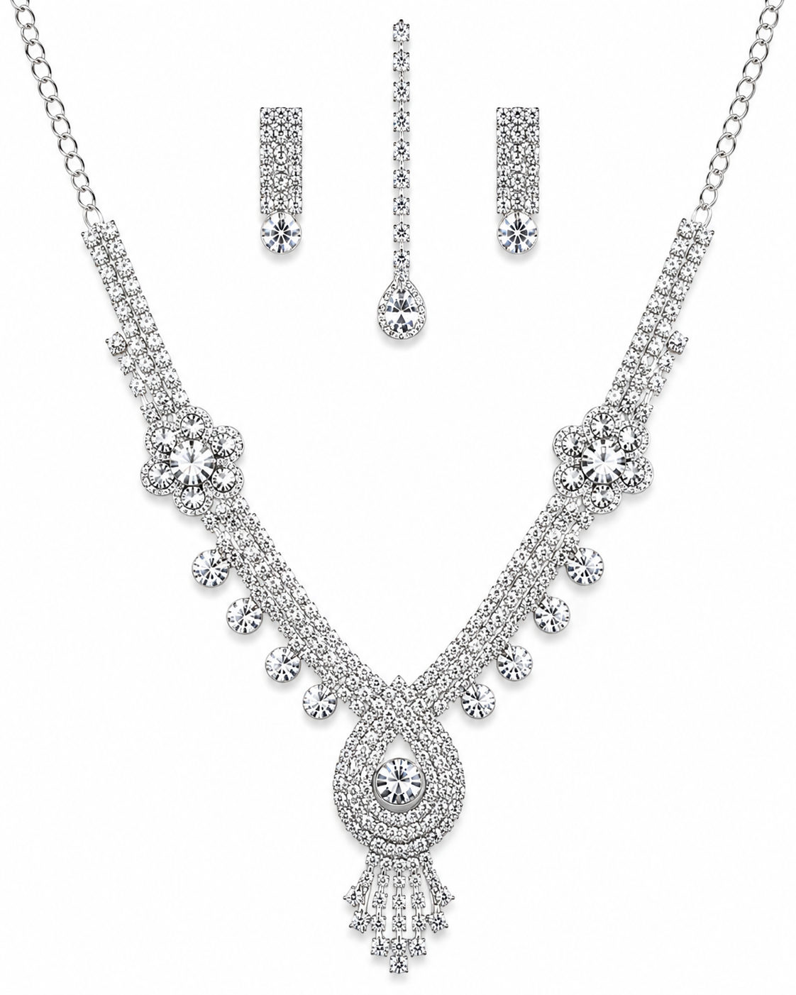 Martzy Crystal Blossom Royale Necklace Set with Earrings for Women