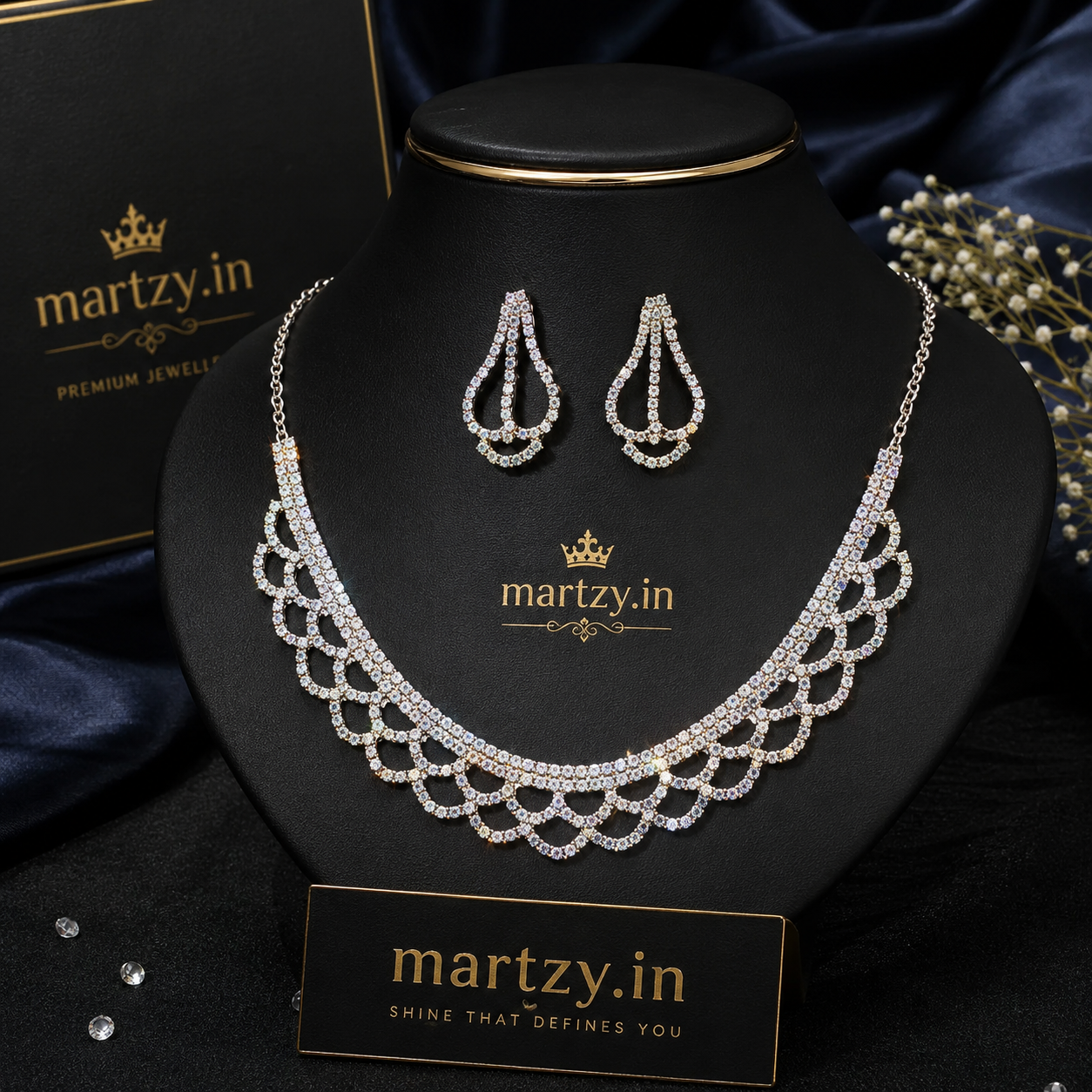 Martzy Aurora Crystal Wave Necklace Set with Earrings for Women