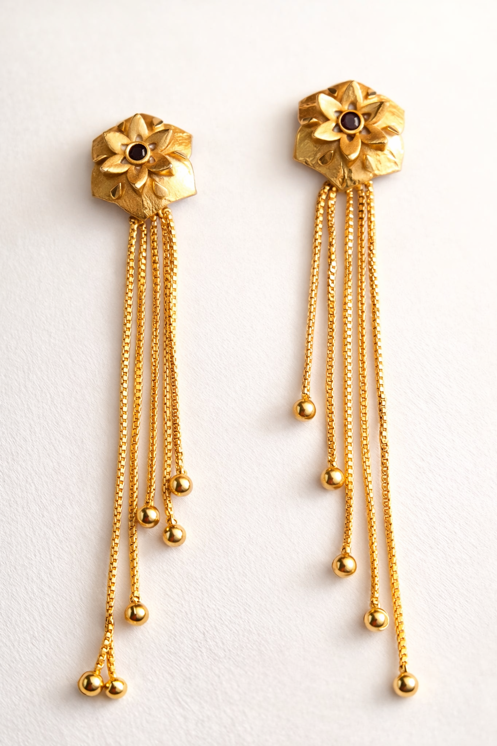 Premium Gold Plated Floral Long Chain Earrings for Women