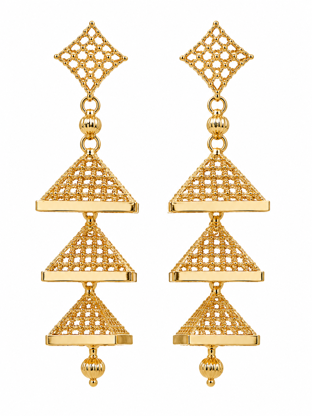 Martzy Royal Pyramid Gold Dangle Earrings for Women