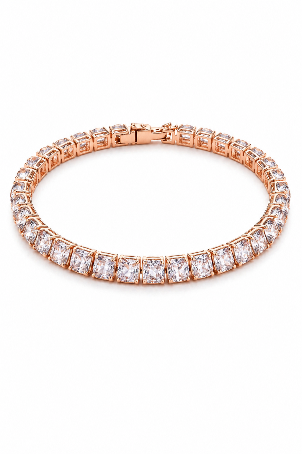 Premium Rose Gold Square Cut Crystal Tennis Bracelet for Women