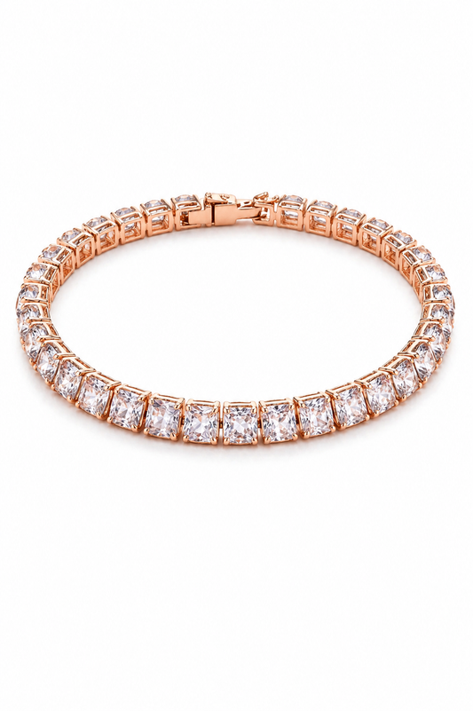 Premium Rose Gold Square Cut Crystal Tennis Bracelet for Women