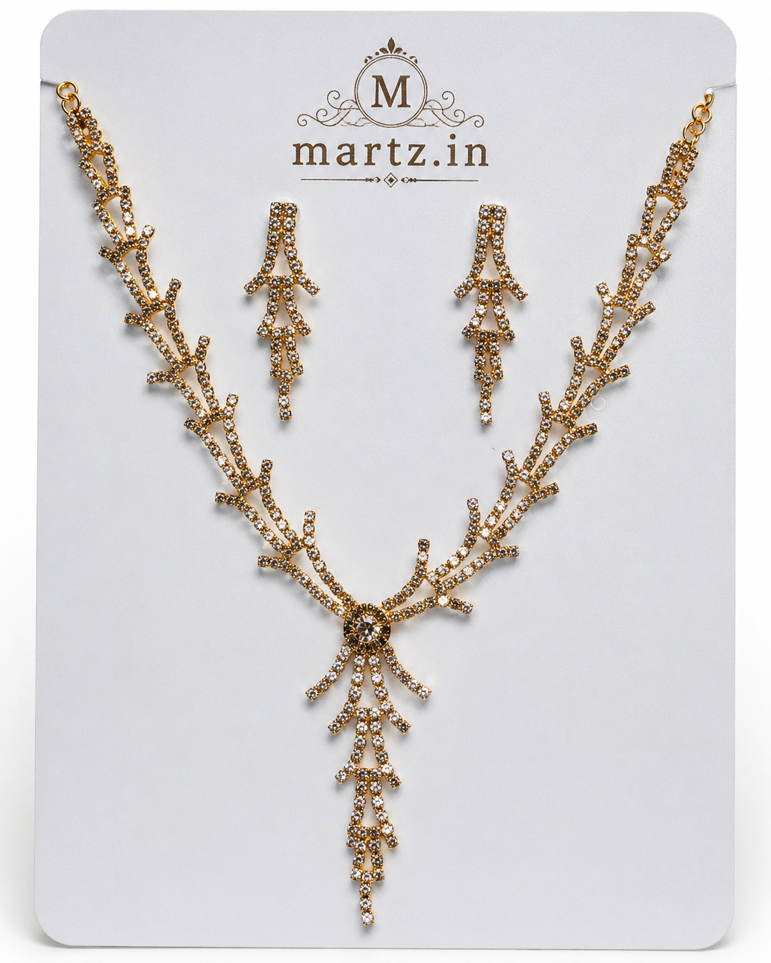 Martzy Golden Vine Crystal Necklace Set with Earrings