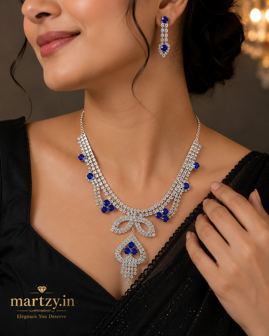 Martzy Royal Sapphire Crystal Necklace Set with Earrings