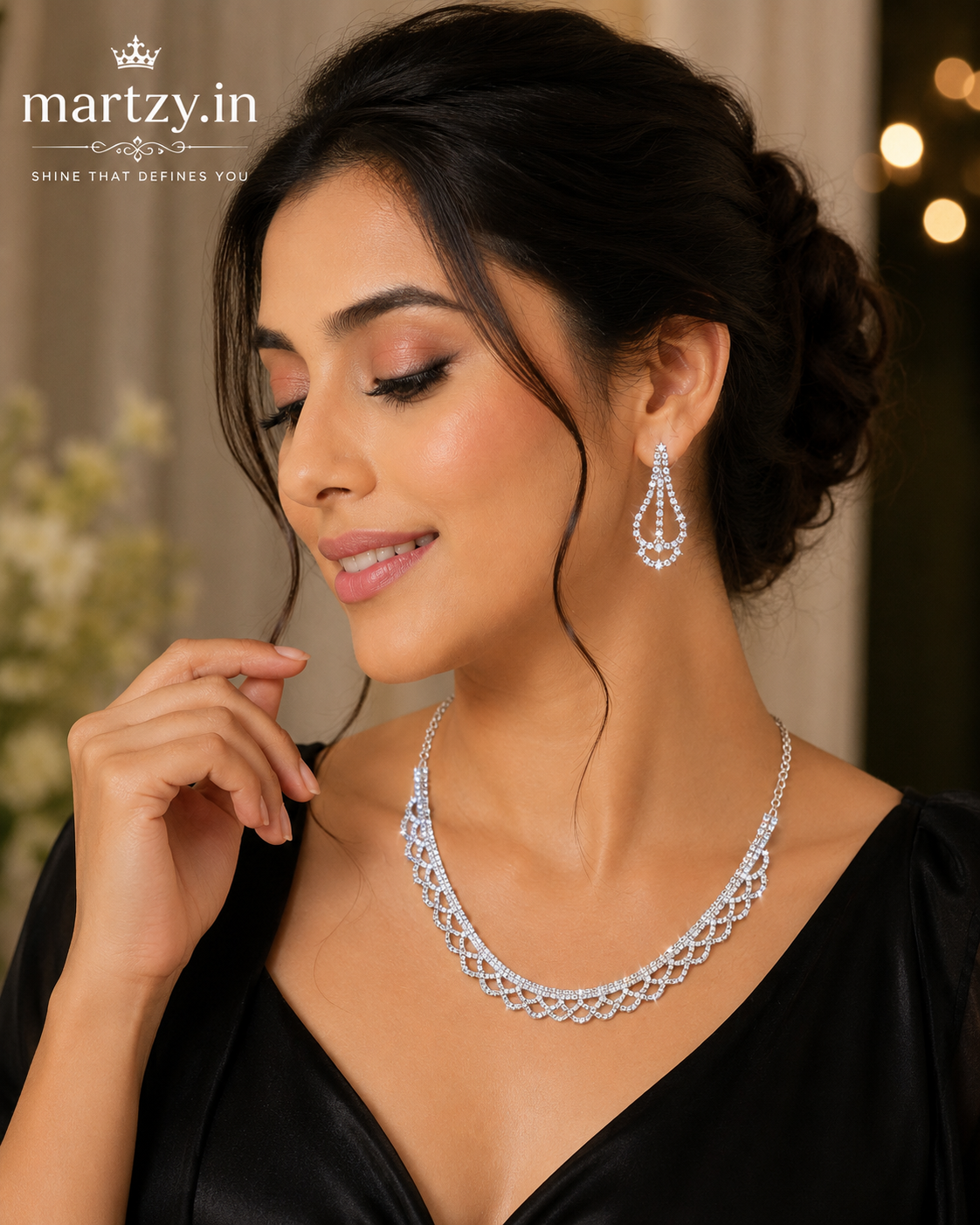 Martzy Aurora Crystal Wave Necklace Set with Earrings for Women