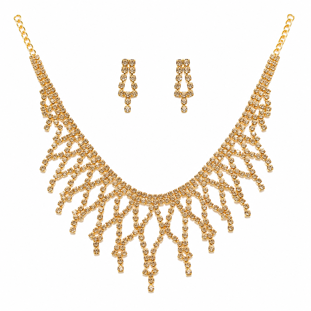 Martzy Royal Gold Crystal Necklace Set with Earrings for Women