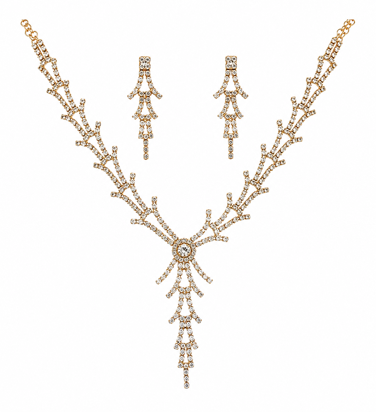 Martzy Golden Vine Crystal Necklace Set with Earrings