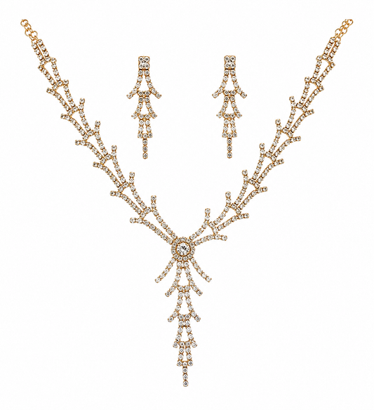 Martzy Golden Vine Crystal Necklace Set with Earrings