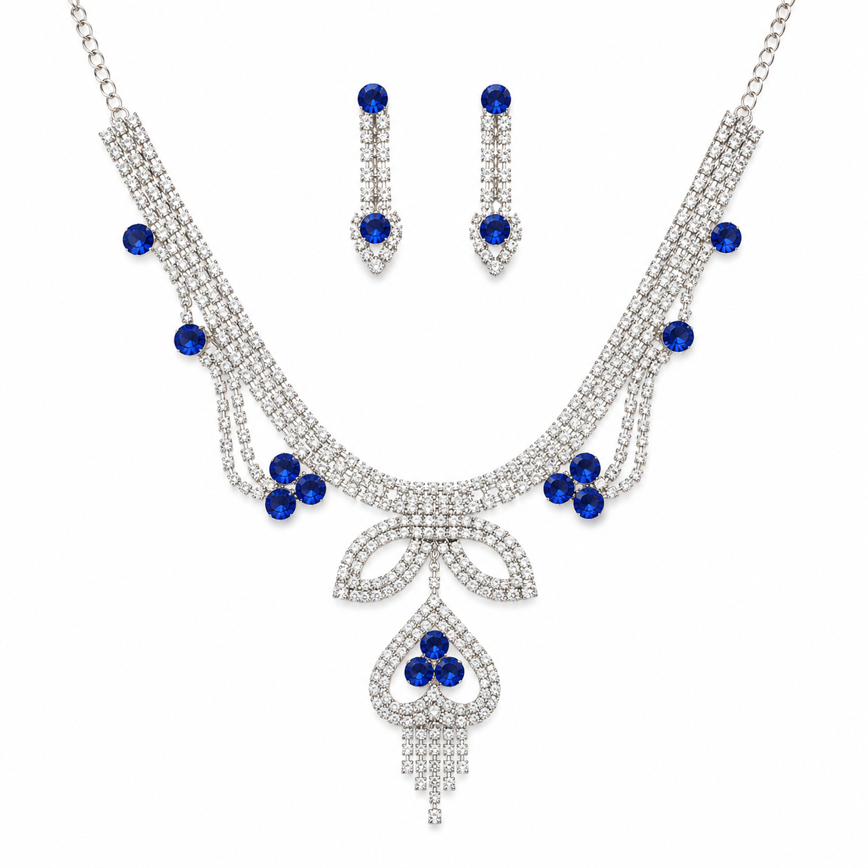 Martzy Royal Sapphire Crystal Necklace Set with Earrings