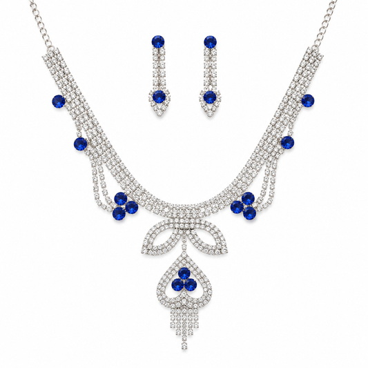 Martzy Royal Sapphire Crystal Necklace Set with Earrings