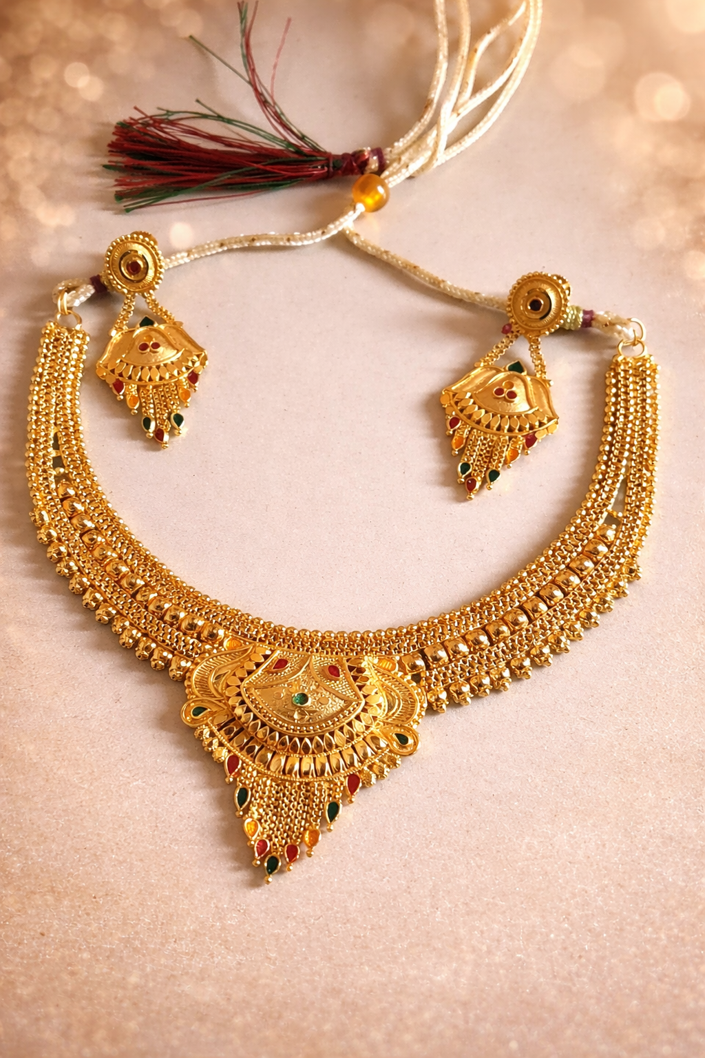 Royal Rajwadi Gold Plated Temple Choker Necklace Set with Earrings for Women
